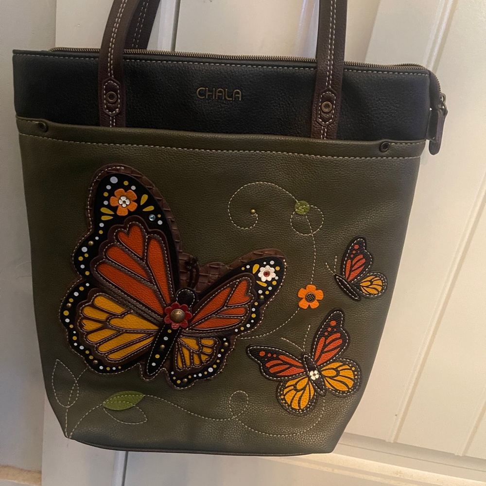 Chala Green and Brown Butterfly Tote